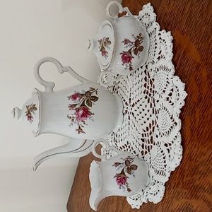 Vtg. Rose Tea Pot Cream and Sugar Set